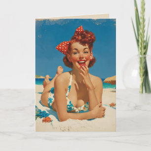Retro-Strand-Pin-Up Karte