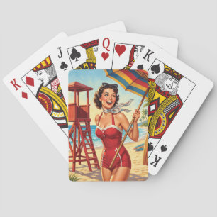 Retro-Strand-Rettungsschwimmer-Pin-Up-Girl Spielkarten