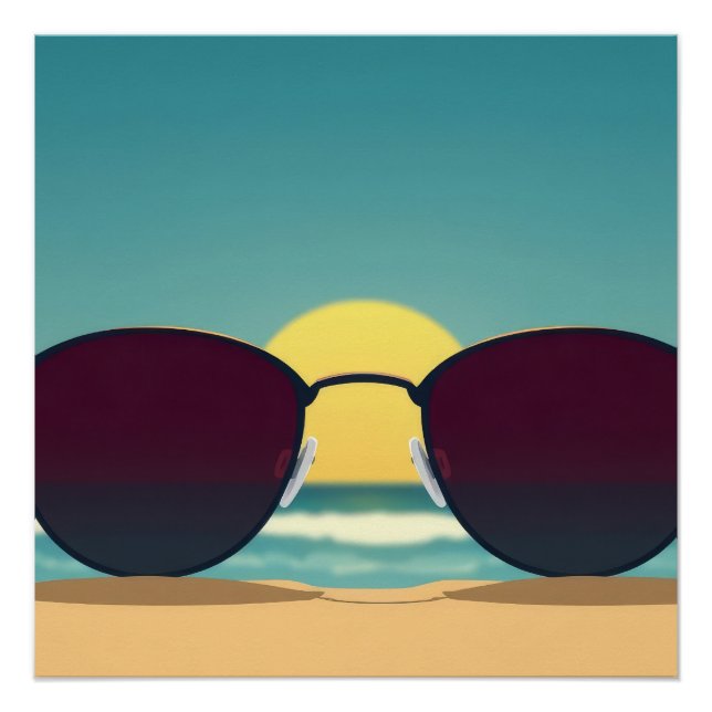Retro-Strand-Sonnenbrille und Sonne Poster (Vorderseite)