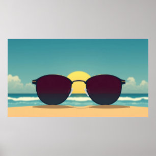 Retro-Strand-Sonnenbrille und Sonne Poster