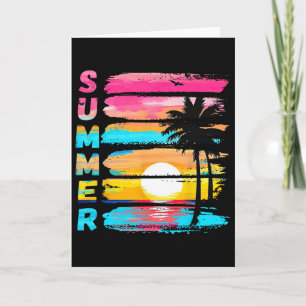 Retro-Strand-Sonnenuntergang-Palmbaum-Familie-T So Karte