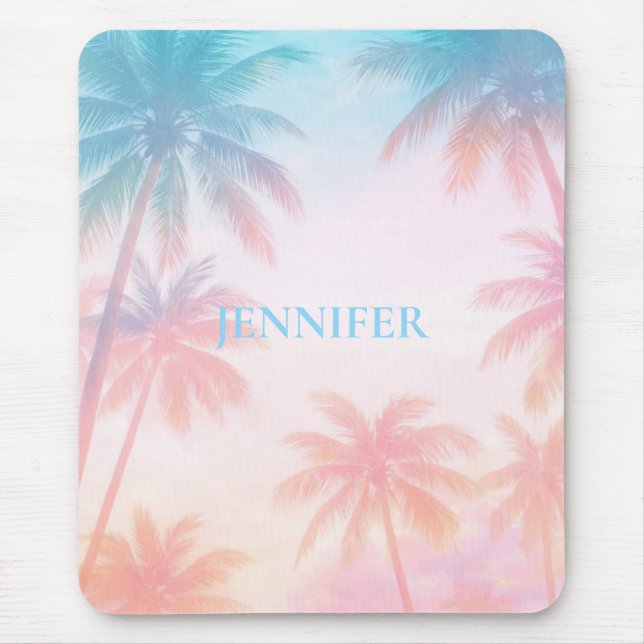 Retro-Strand-Sonnenuntergang-Palmen Pastellfarben Mousepad (Vorne)