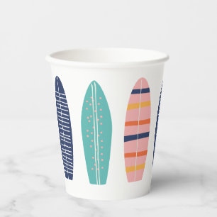 Retro-Strandgirl-Surfboard Surfs Up Pappbecher