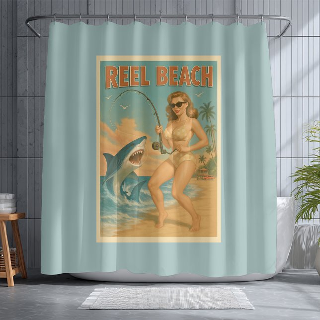 Retro-Strandleben-Ananas-Angler-Pin-Up Duschvorhang (Von Creator hochgeladen)