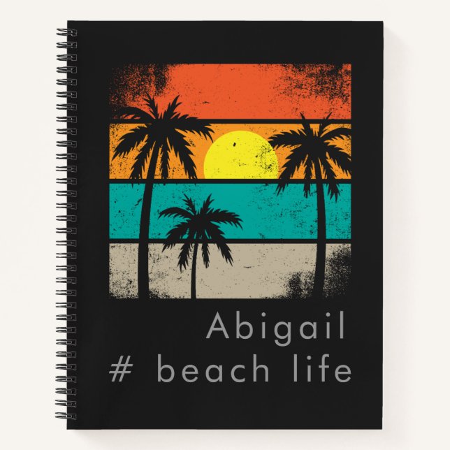Retro-Strandleben, schwarze Silhouette Notizbuch (Vorderseite)