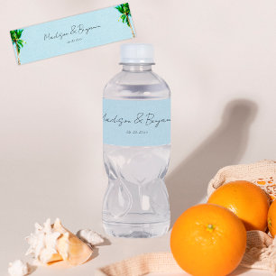 Retro-Strandpalmen Personalisierte Hochzeit Wasserflaschenetikett