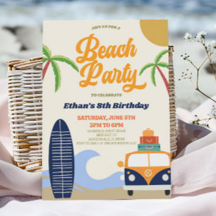 Retro-Strandparty-Surfbrett-Geburtstagsfeier Einladung