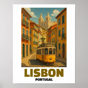 Retro-Straßenbahn-Szene in Lissabon, Portugal im V Poster