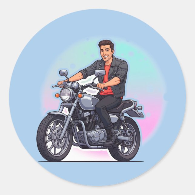 🏍️ Retro-Straßenfahrer-Klassisches Motorrad-Emble Runder Aufkleber (Vorderseite)