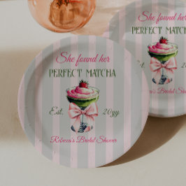 Retro Strawb Perfect Matcha Pink Bow Brautparty Pappteller