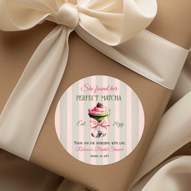 Retro Strawb Perfect Matcha Pink Bow Brautparty Runder Aufkleber (Von Creator hochgeladen)