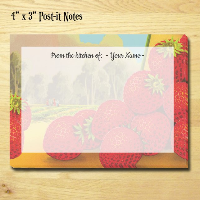 Retro Strawberries Crat Art bearbeitbar Post-it Klebezettel (Retro Strawberry Farm Custom Post-it Notes)