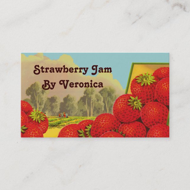 Retro Strawberry Art Rezept Tag Template Business (Vorderseite)