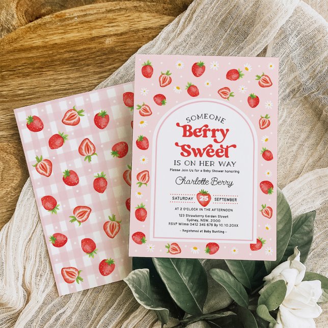 Retro Strawberry Berry Sweet Baby Girl Dusche Einladung (Von Creator hochgeladen)