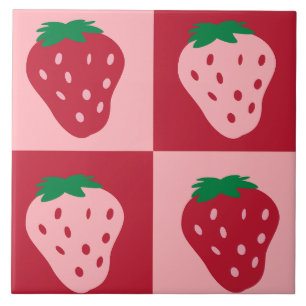 Retro Strawberry Checkerboard Muster Fliese