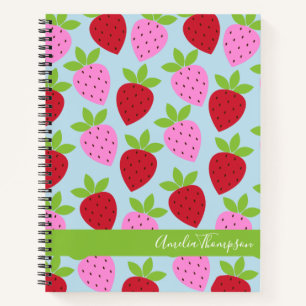 Retro Strawberry Fruchtmuster Blau Personalisiert Notizbuch