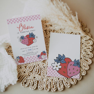 Retro Strawberry Girl Birthday Einladung