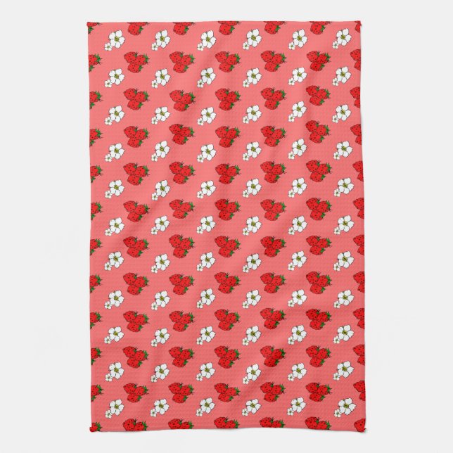 Retro Strawberry und Blume Musterküche Handtuch (Vertikal)