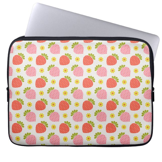 Retro Strawberry und Daisy Pattern Laptopschutzhülle (Vorderseite)