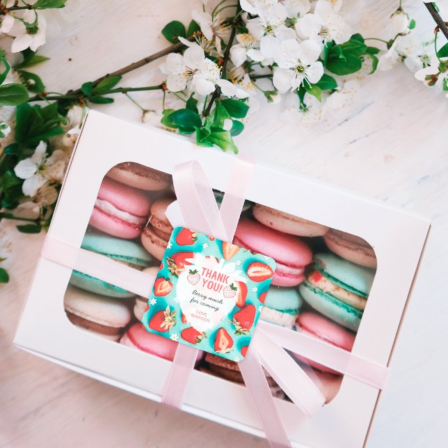 Retro Strawberry Vielen Dank, Berry Much, dass Sie Quadratischer Aufkleber (Von Creator hochgeladen)