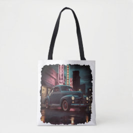 Retro Street Scene Art 1940s Classic Car 