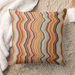 Retro Streifen 70er Wellen boho bunt orange blau Kissen