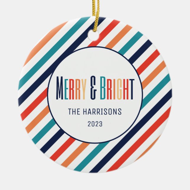 Retro Streifen Abstrakt farbenfrohe Linien Weihnac Keramik Ornament (Vorne)