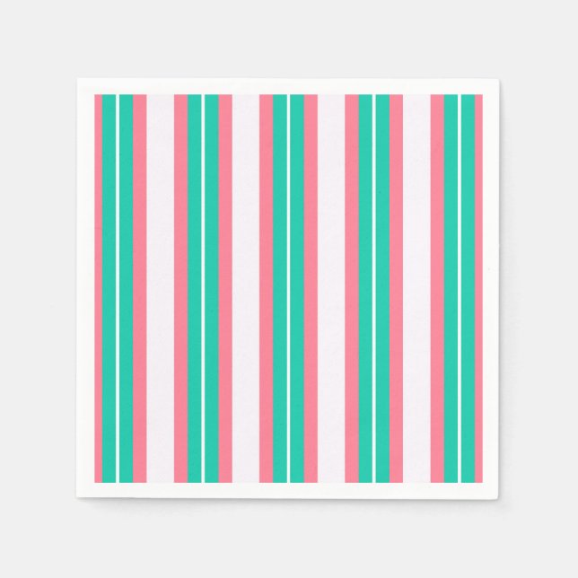 Retro Streifen - Aquamarin rosa Serviette (Vorderseite)