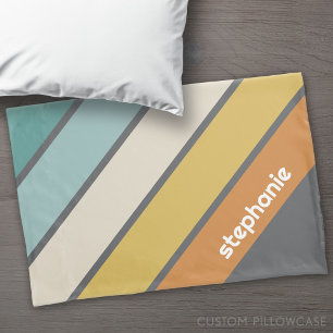 Retro-Streifen - aquamarin und gold - mit Name Mon Kissenbezug