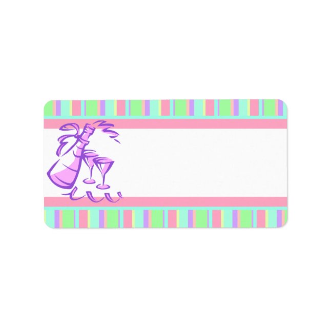 Retro Streifen Champagnerflasche für Party Adressaufkleber (Vorne)