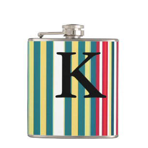 Retro-Streifen farbenfroh mit Monogramm Anfangsbuc Flachmann
