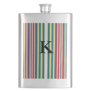 Retro-Streifen farbenfroh mit Monogramm Anfangsbuc Flachmann