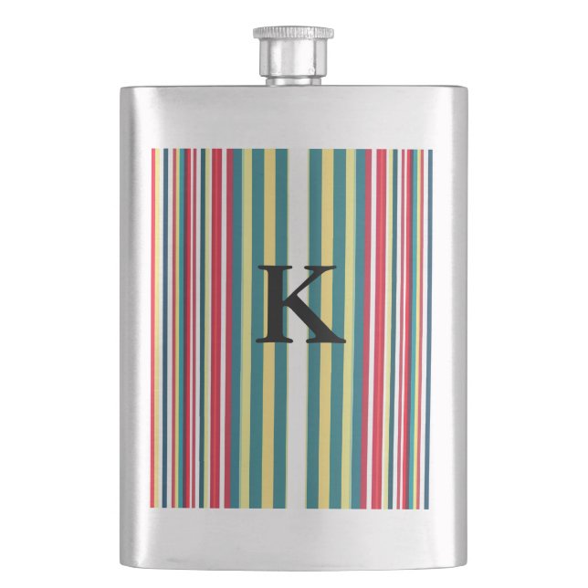 Retro-Streifen farbenfroh mit Monogramm Anfangsbuc Flachmann (Vorderseite)
