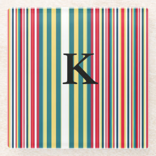 Retro-Streifen farbenfroh mit Monogramm Anfangsbuc Glasuntersetzer