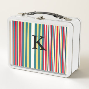 Retro-Streifen farbenfroh mit Monogramm Anfangsbuc Metall Brotdose