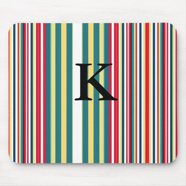 Retro-Streifen farbenfroh mit Monogramm Anfangsbuc Mousepad (Vorne)