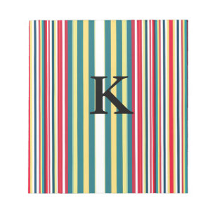 Retro-Streifen farbenfroh mit Monogramm Anfangsbuc Notizblock