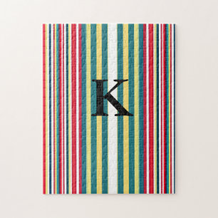 Retro-Streifen farbenfroh mit Monogramm Anfangsbuc Puzzle