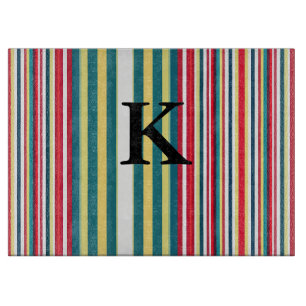 Retro-Streifen farbenfroh mit Monogramm Anfangsbuc Schneidebrett