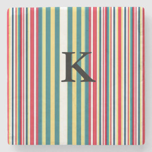 Retro-Streifen farbenfroh mit Monogramm Anfangsbuc Steinuntersetzer