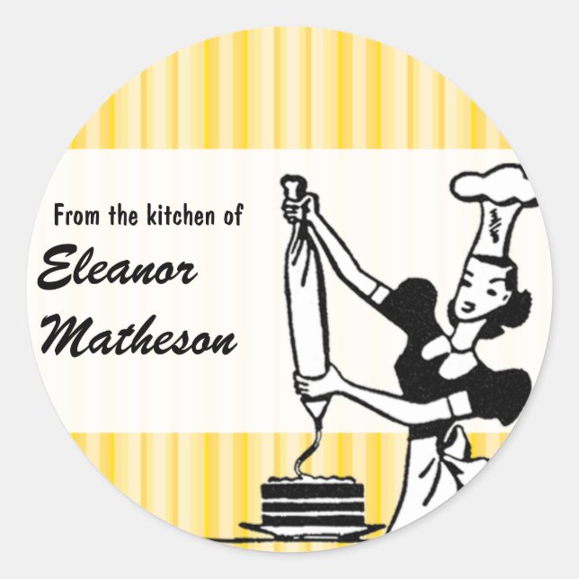 Retro Streifen "From the Kitchen" Runder Aufkleber (Vorderseite)