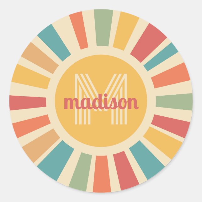 Retro-Streifen für individuelle Name und Monogramm Runder Aufkleber (Vorderseite)
