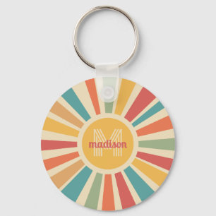 Retro-Streifen für individuelle Name und Monogramm Schlüsselanhänger