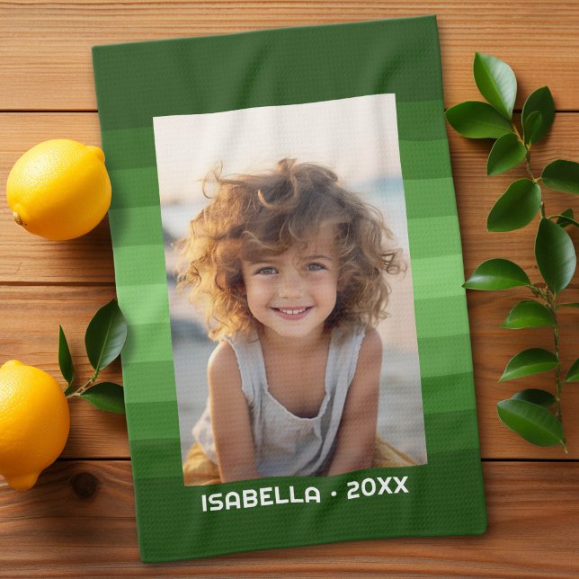 Retro-Streifen - Grün - Einfaches Foto Geschirrtuch (Custom Kitchen Towel)
