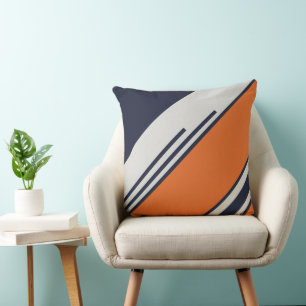 Retro Streifen in blauem Orange Kissen