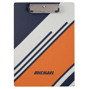 Retro Streifen in blauem Orange Klemmbrett