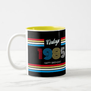 Retro-Streifen in Primärfarben 1985 Zweifarbige Tasse