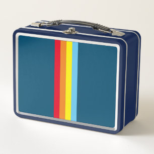 Retro-Streifen-Metall-Lunchbox (Navyblau Multi) Metall Brotdose