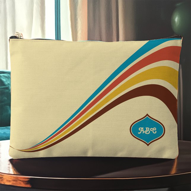 Retro-Streifen-Monogramm der 1970er Jahre Zubehörtasche (Von Creator hochgeladen)