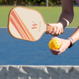 Retro Streifen Monogramm Name Orange Pickleball Schläger